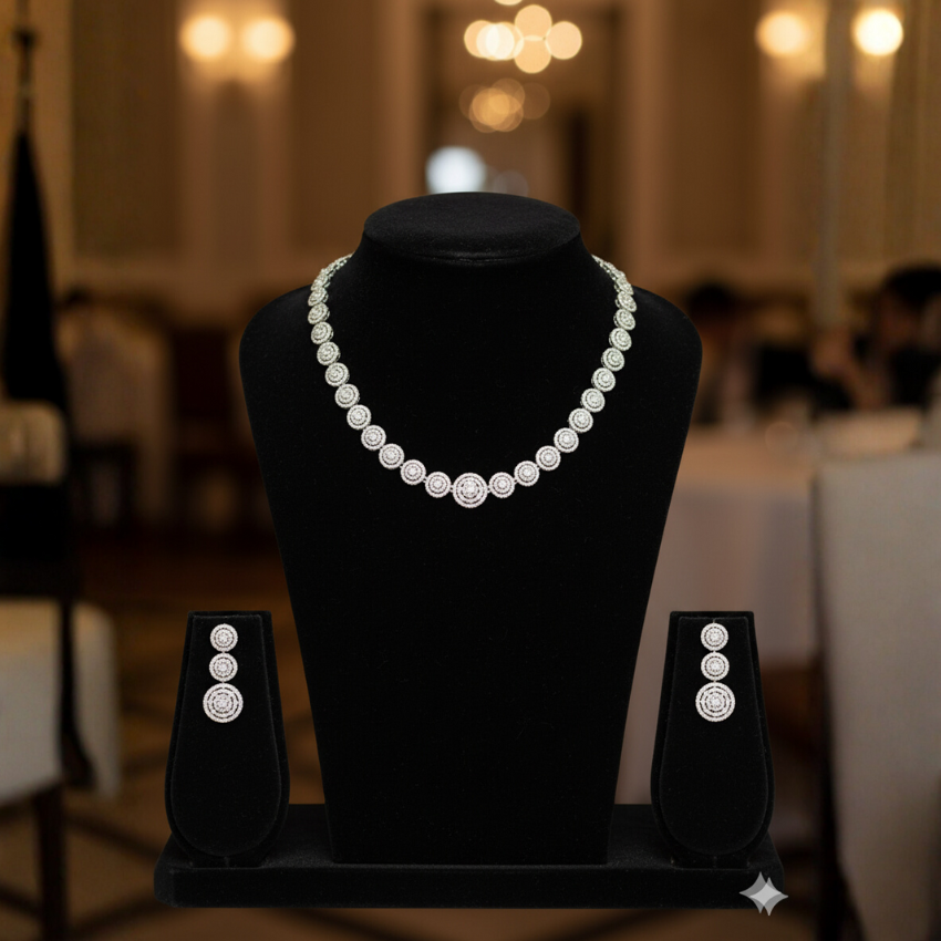 Classic Round American Diamond Necklace Set | CZ Bridal Jewelry