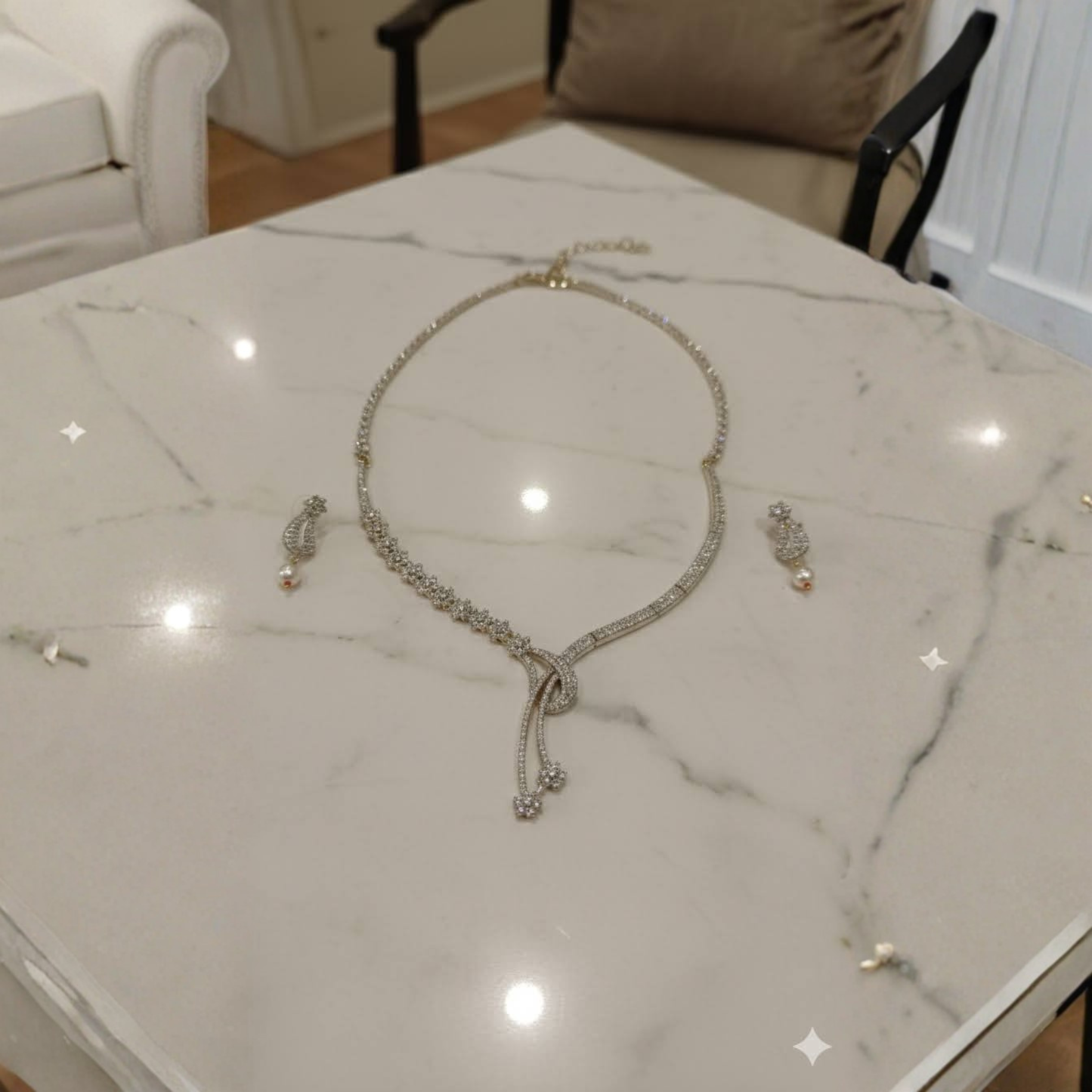 Dual Tone Silver American Diamond Necklace Set | Exclusive Party Jewelry by Amezaa