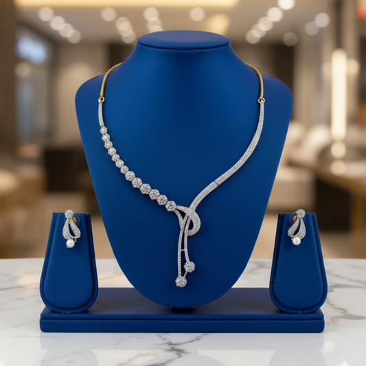 Dual Tone Silver American Diamond Necklace Set | Exclusive Party Jewelry by Amezaa