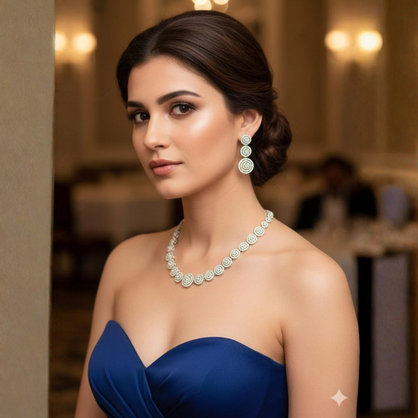 Classic Round American Diamond Necklace Set | CZ Bridal Jewelry