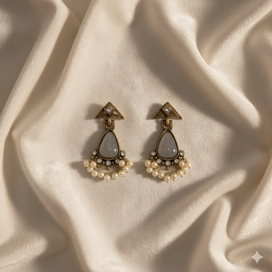 Antique Gold Pearl Chandelier Earrings | Kundan Stone Wedding Jewelry
