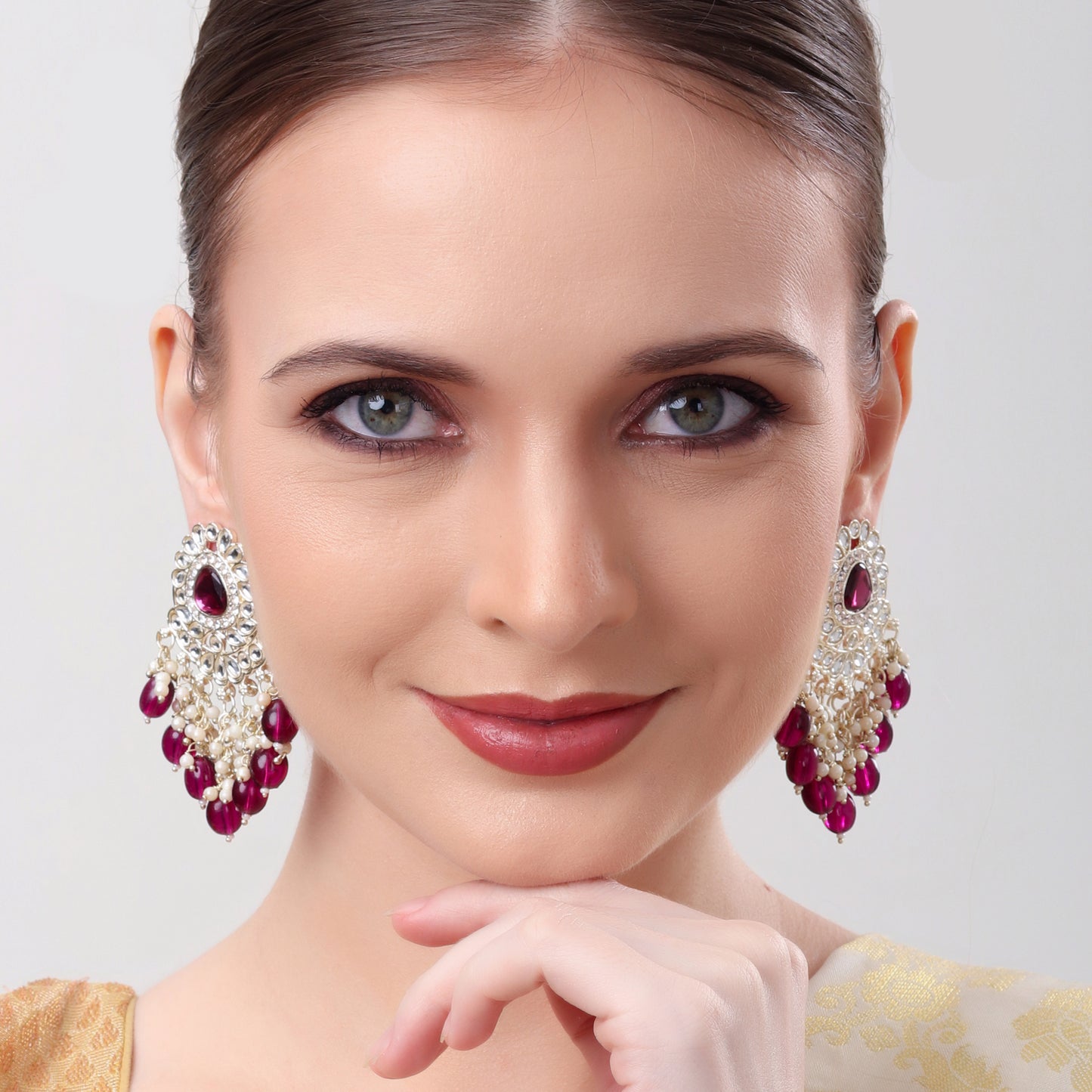 Maroon Kundan Chandelier Earrings | Indian Festive Jewellery
