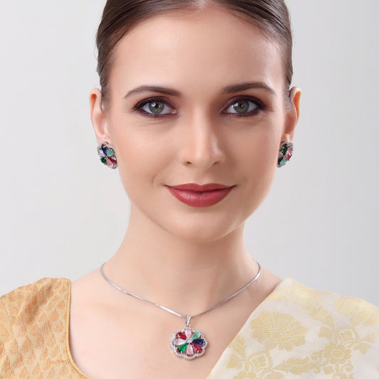 Multi Color American Diamond Pendant Set – Elegant Jewelry for Women Online