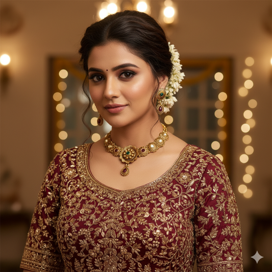 Amezaa: Antique Floral Necklace Set | Ethnic Wedding Jewellery