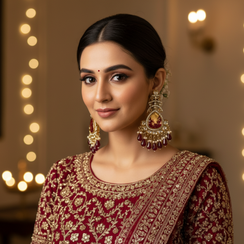 Heavy Red Kundan Chandelier Earrings | Bridal Wedding Jewellery