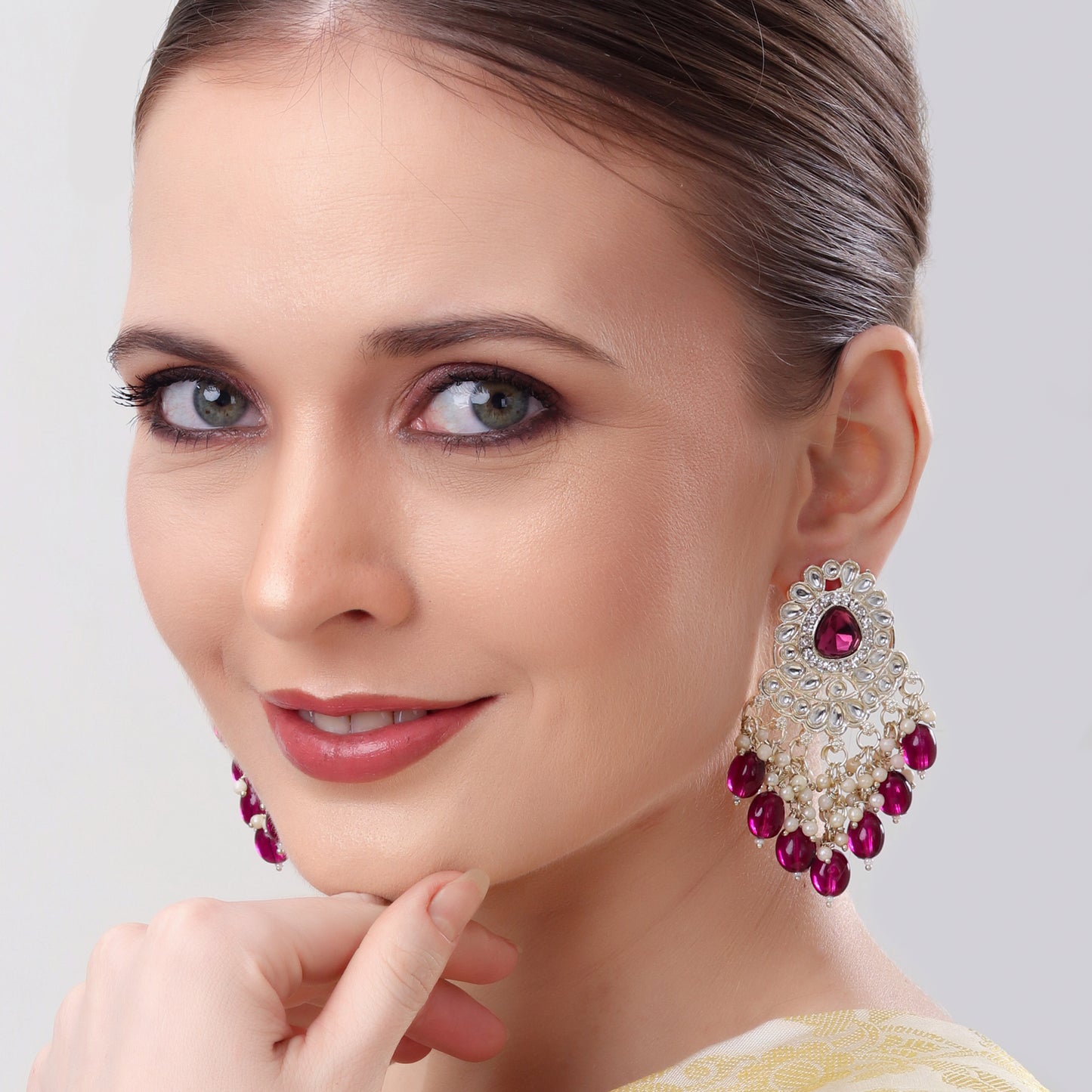 Maroon Kundan Chandelier Earrings | Indian Festive Jewellery