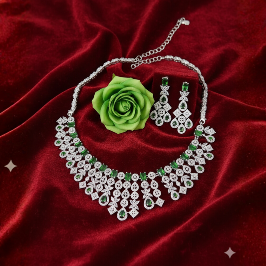 Premium Green AD Necklace Set for Women | Elegant American Diamond Jewelry