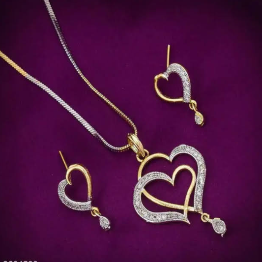 AD Heart Shape Pendant Set with Earrings for Women | Elegant Party Wear Jewelry