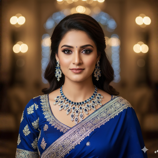 Sapphire Blue Cubic Zirconia Necklace Set - American Diamond CZ Jewelry