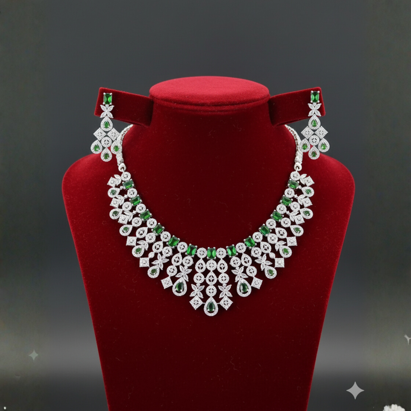 Premium Green AD Necklace Set for Women | Elegant American Diamond Jewelry