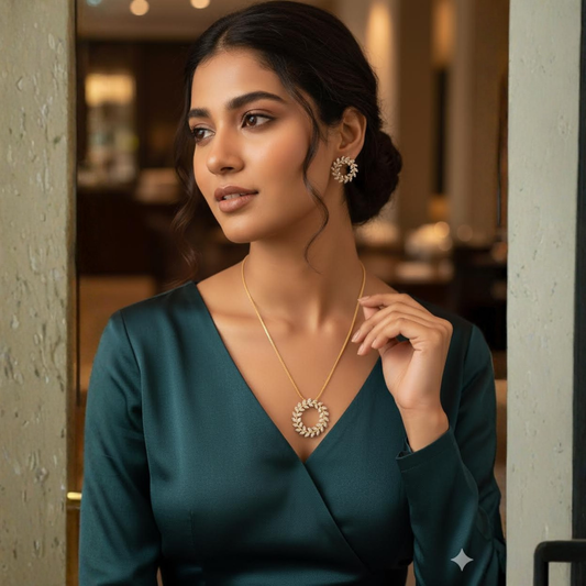 Ad Circle Style Pendant Set with Earrings for Women | Elegant Party Wear Jewelry