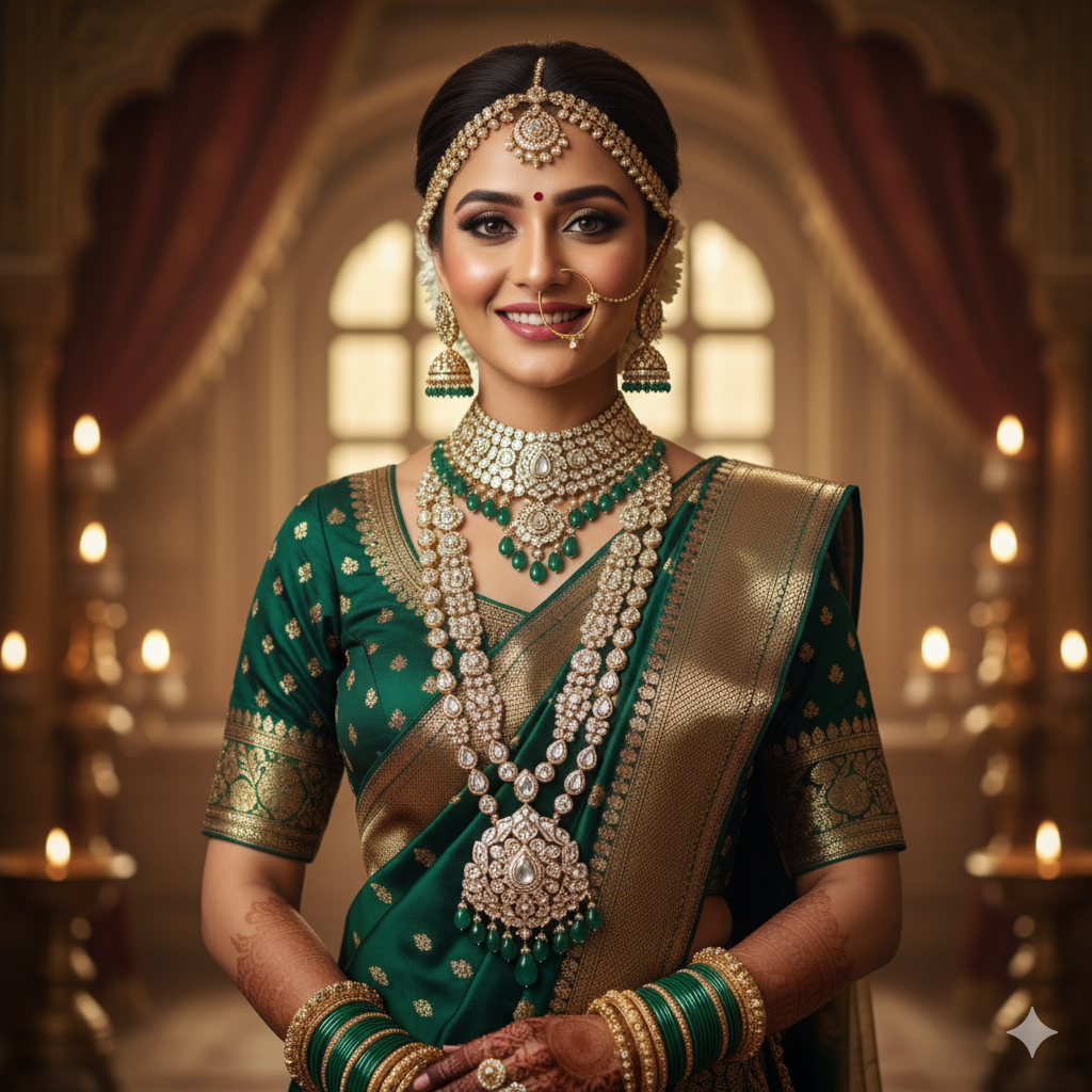 Raani Haar Green Necklace Set for Women | Royal Wedding Jewelry Online