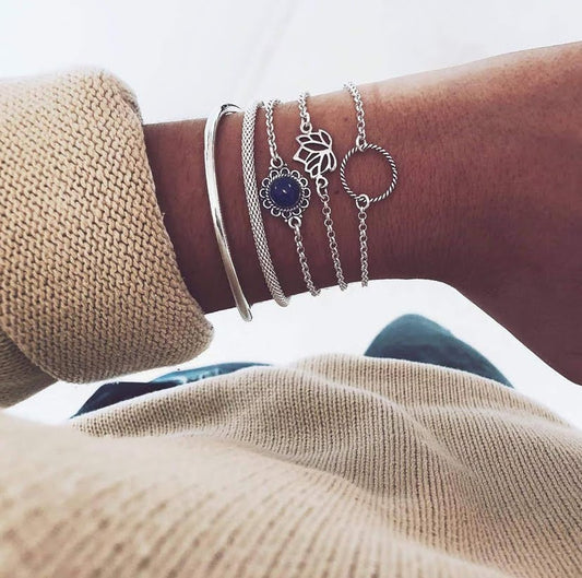 Stylish Silver Layered Bracelet Set for Women | Trendy Minimal Jewelry by Amezaa